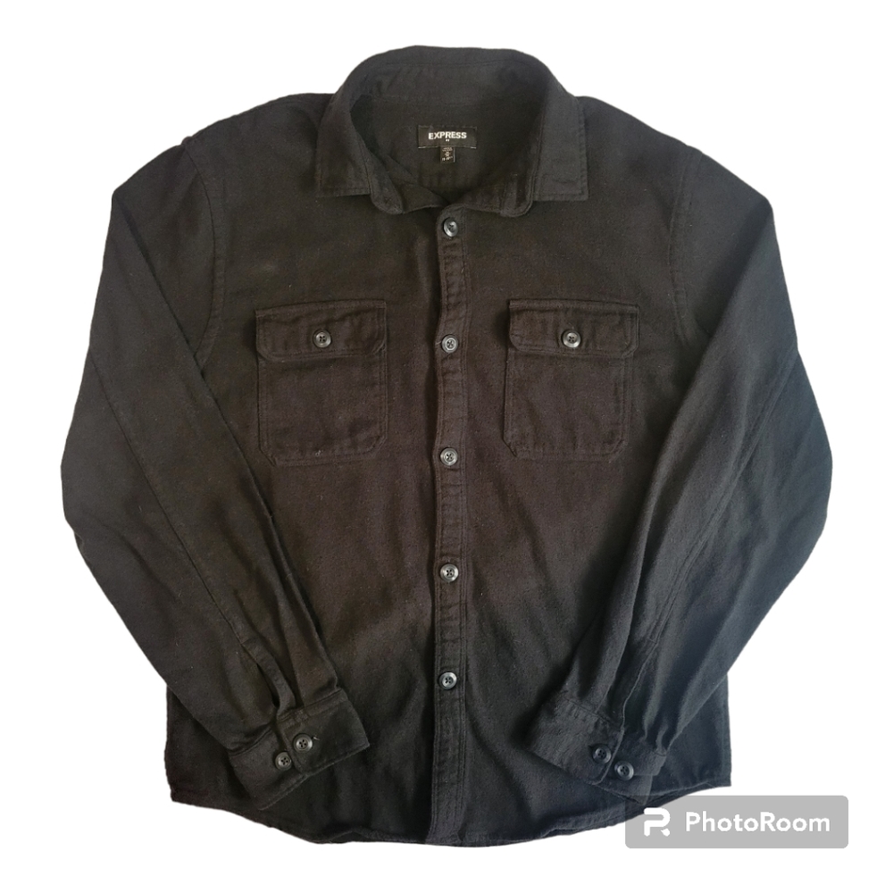 Express Men's Black Casual Long-Sleeve Button-Down Shirt (Size M/Neck 15-15.5)